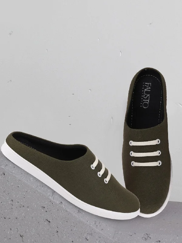 men casual shoes for wide feet-Breathable men casual sneakersMen Olive Green Casual Canvas Slip-On Shoes