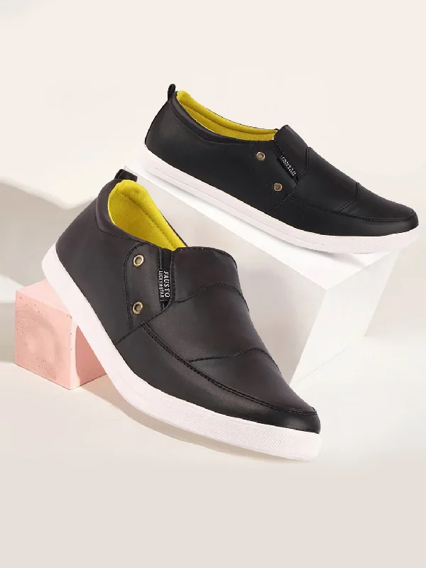 men casual shoes for date night-Men fashionable casual footwearMen Black Casual Slip-On Loafers