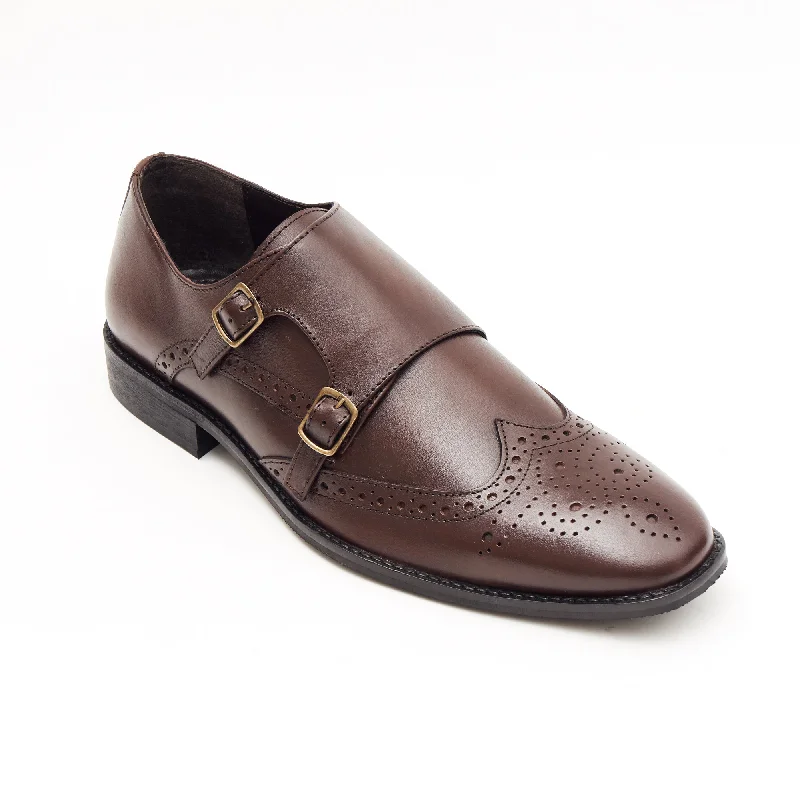 men casual shoes for rainy weather-Casual shoes for men with padded insolesMens Leather Double Monk Shoes 27701_Brown