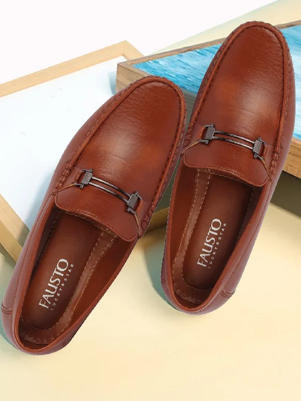 men casual shoes with square toe-Men slip-on shoes for travelBasics Men Tan Horsebit Buckle Premium Slip On Casual Loafers and Moccasin Shoes