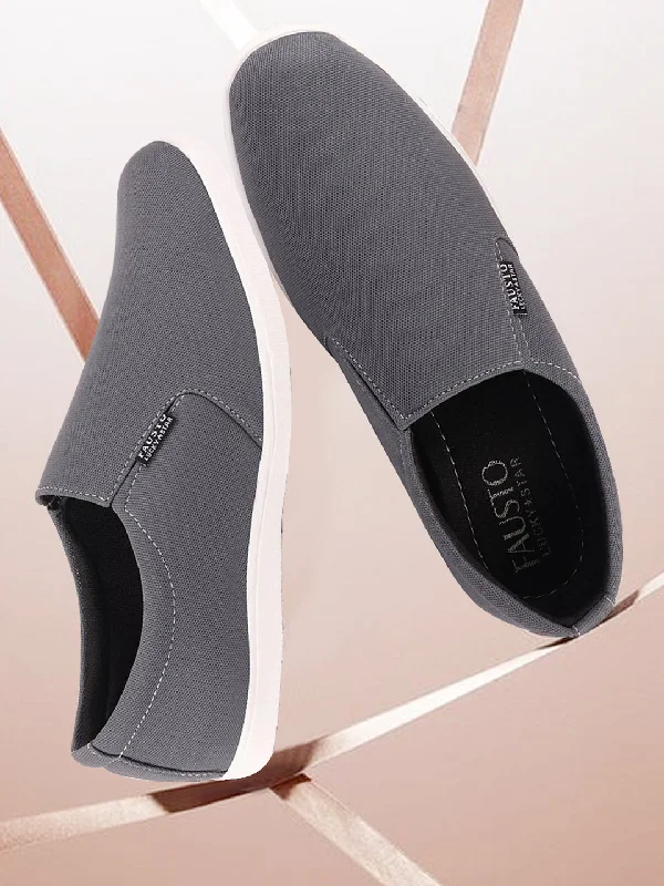 men casual shoes low-cut sneakers-Men casual shoes with wide fit optionsMen Grey Casual Canvas Slip-On Loafers