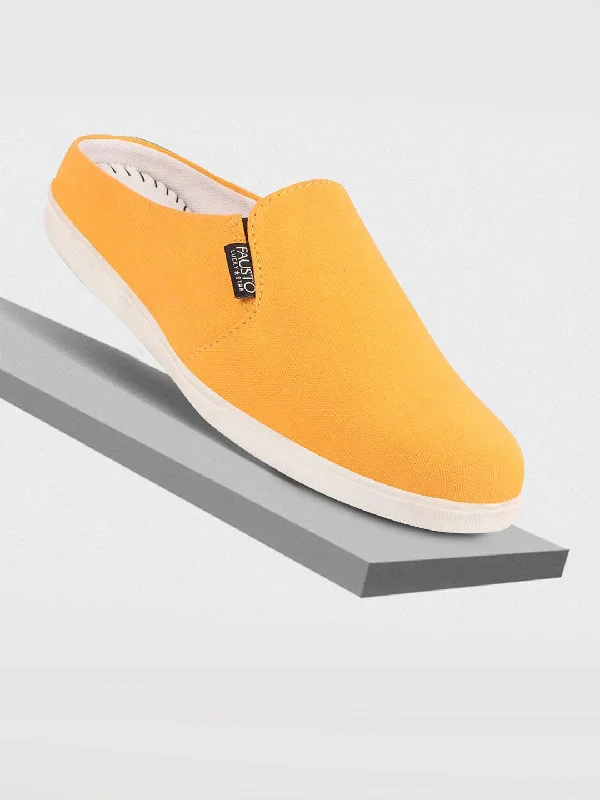 men casual shoes with smooth finish-Men stylish slip-on shoesMen Yellow Casual Back Open Canvas Stylish Slip On Shoes