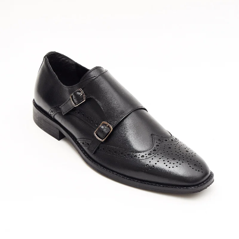 men casual shoes with cushioned heel-Comfortable casual slip-on shoes for menMens Leather Double Monk Shoes 27701_Black