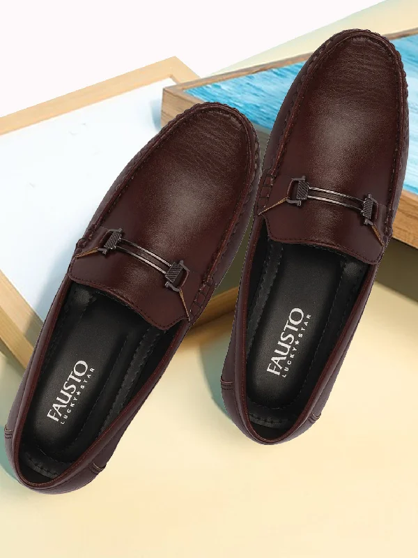 men casual shoes for all-day comfort-Men walking shoes for casual activitiesBasics Men Brown Horsebit Buckle Premium Slip On Casual Loafers and Moccasin Shoes