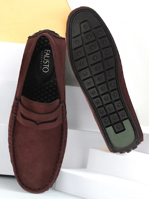 men casual shoes with waterproof upper-Men casual shoes with adjustable strapsMen Brown Suede Leather Side Stitched Driving Loafer and Moccasin