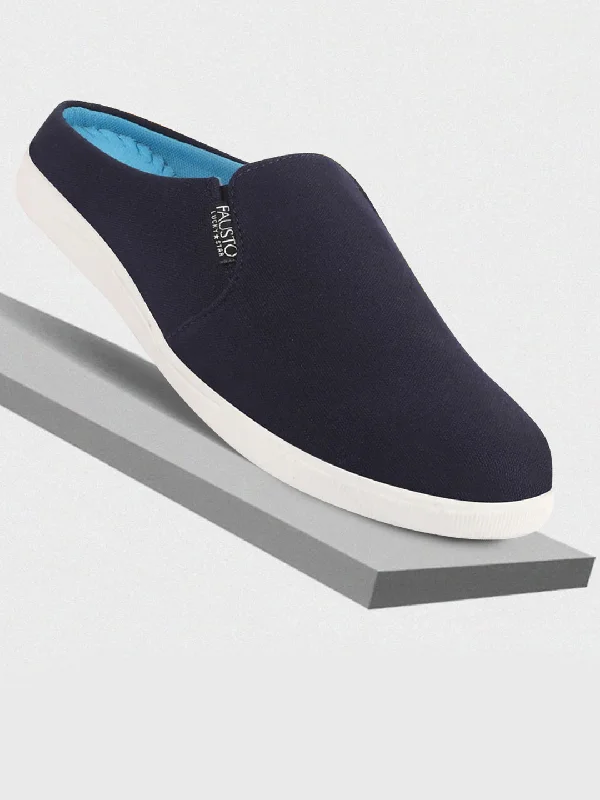 men casual shoes with rubber outsole-Men slip-on shoes for everyday comfortMen Navy Blue Casual Canvas Slip-On Shoes