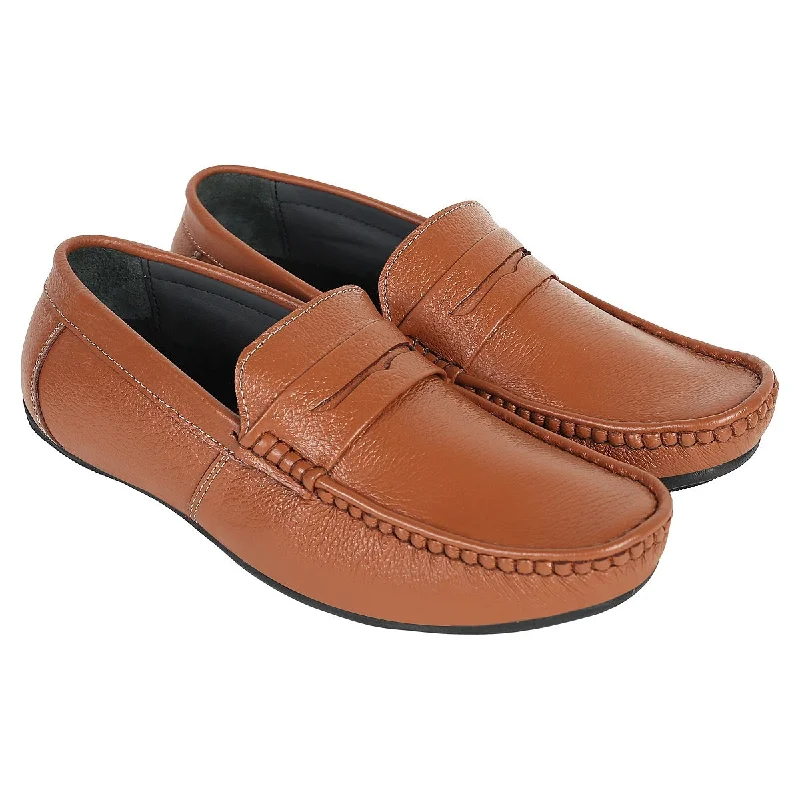 men casual shoes with non-slip sole-Trendy men shoes for casual FridaysTan Leather Loafers for Men