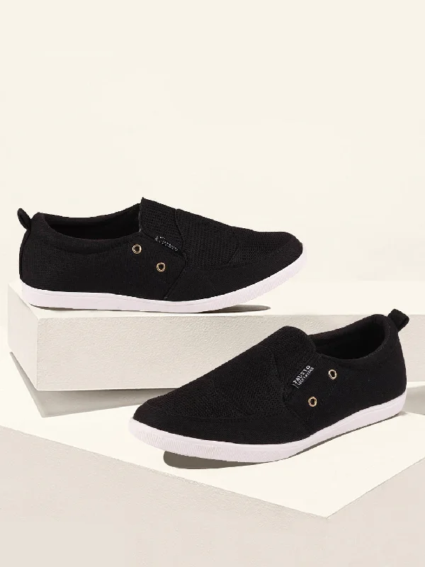 men casual shoes for light hiking-Men casual shoes for weekend wearMen Black Casual Canvas Slip-On Loafers