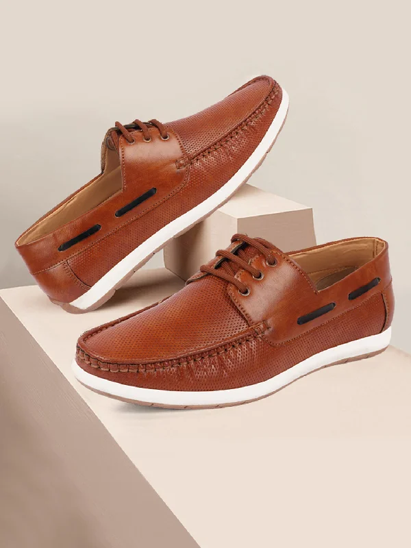 men casual shoes with padded insole-Trendy sneakers for men with padded insolesMen Tan Casual Lace-Up Boat Shoes