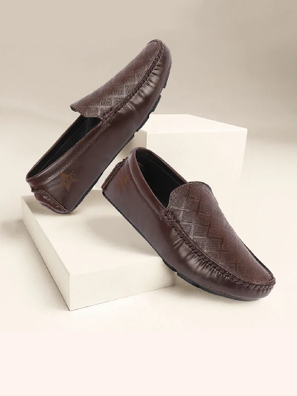 men casual shoes for formal events-Lightweight loafers for menMen Brown Textured Design Casual Classic Slip On Driving Loafer and Moccasins