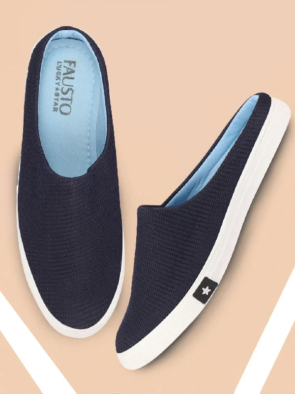 men casual shoes for date night-Men fashionable casual footwearMen Navy Blue Casual Canvas Slip-On Shoes