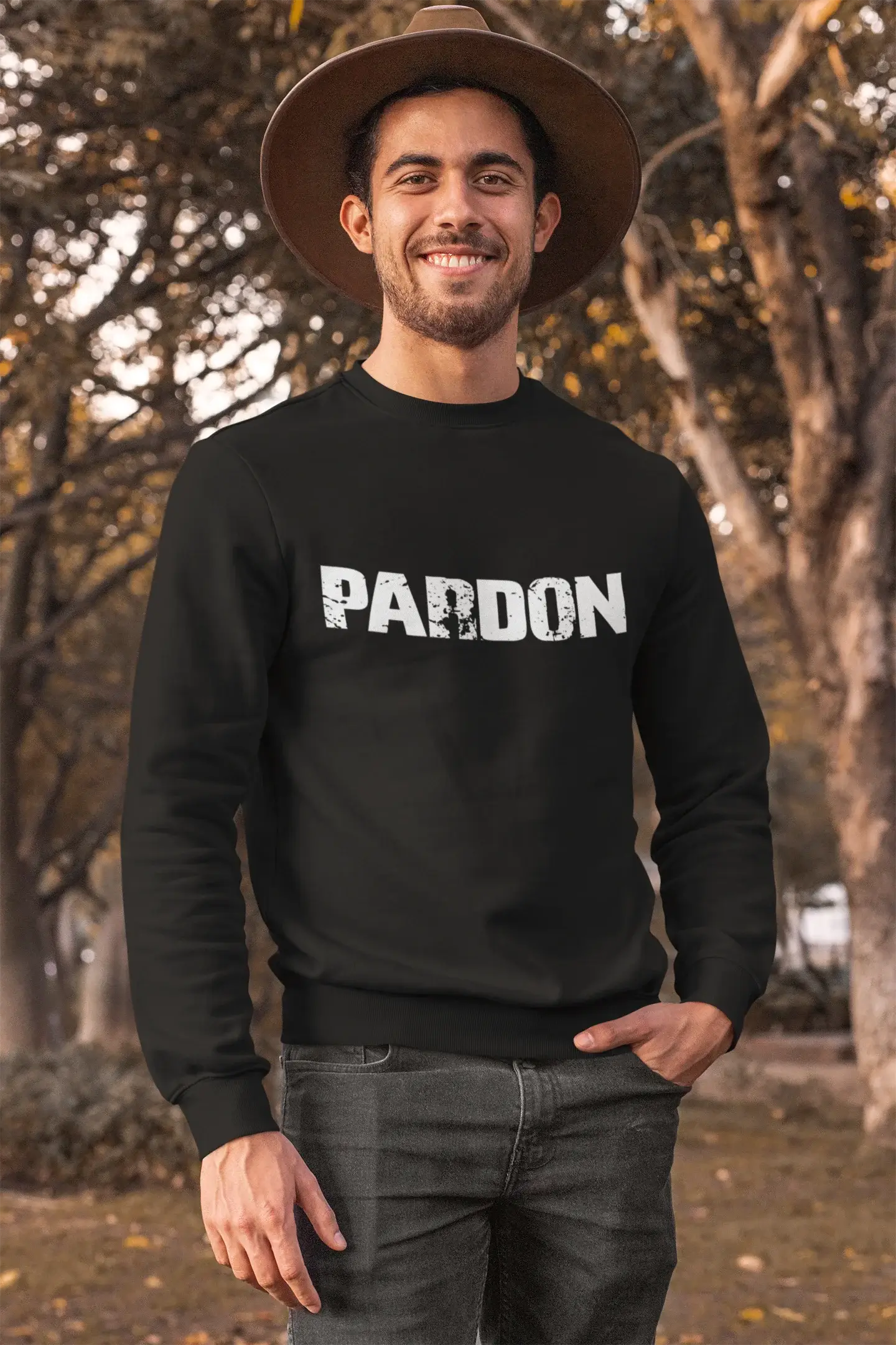 men clothing warm jacket-Men's Printed Graphic Sweatshirt Popular Words PARDON Deep Black