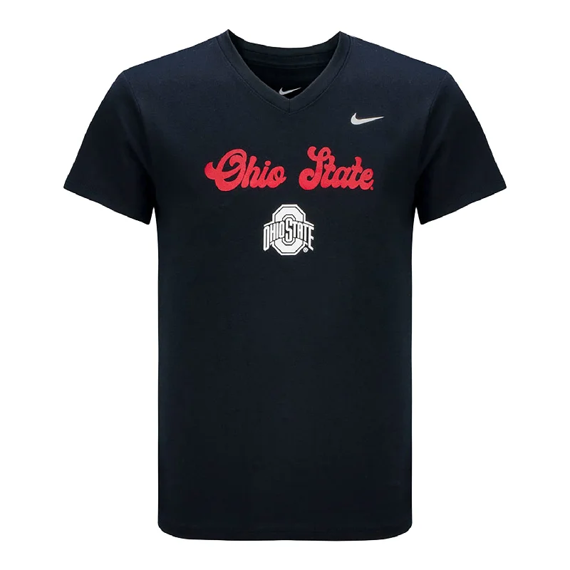 men clothing winter sweater-Girls Ohio State Buckeyes V-Neck Script Black T-Shirt