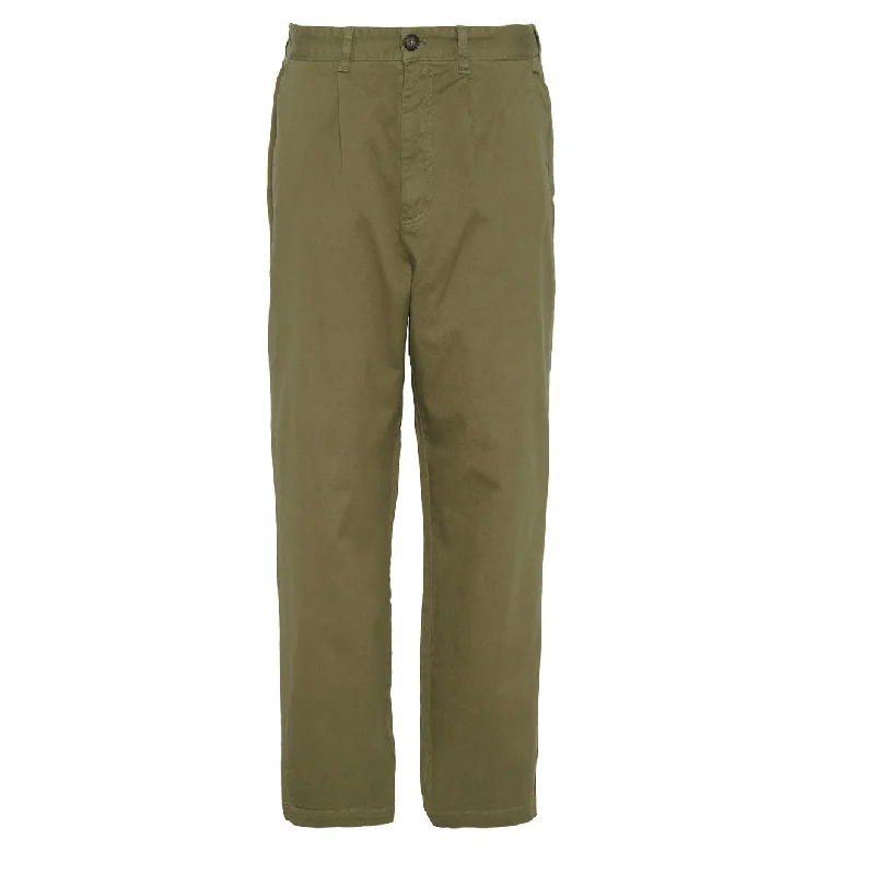 men clothing short sleeve t-shirt-Barbour Washed Stretch Twill Relaxed Fit Trouser Olive