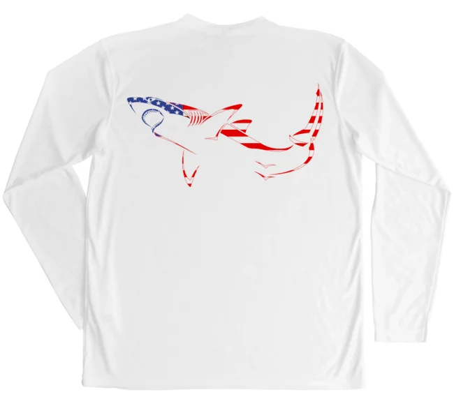 men clothing classic suit-Great White Shark Performance Shirt (American Flag)