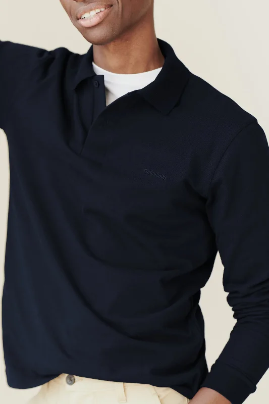 men clothing summer shirt-Men's Long Sleeve Polo Shirt Navy