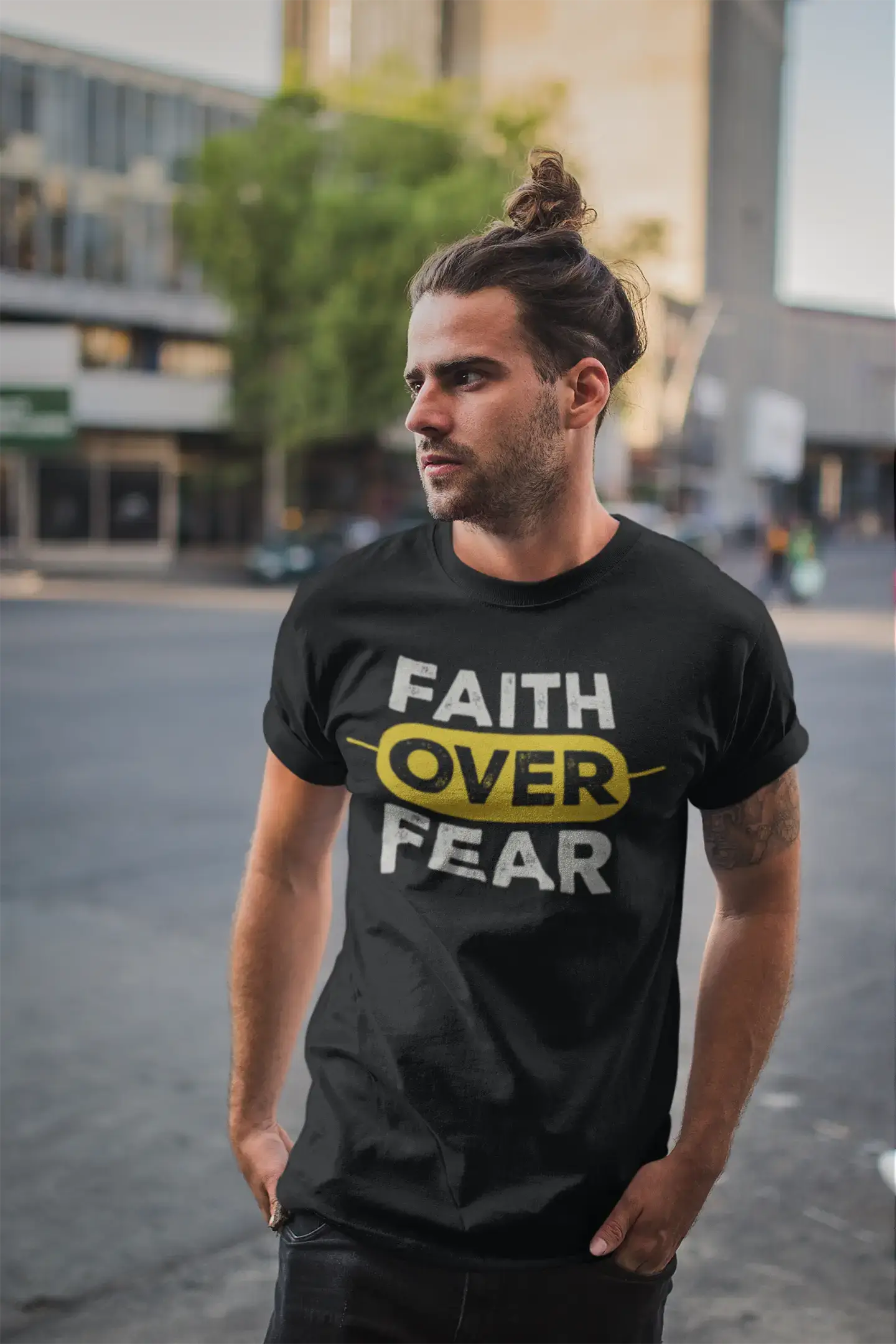 men clothing cardigan sweater-ULTRABASIC Men's T-Shirt Faith over Fear - Bible Religious Shirt