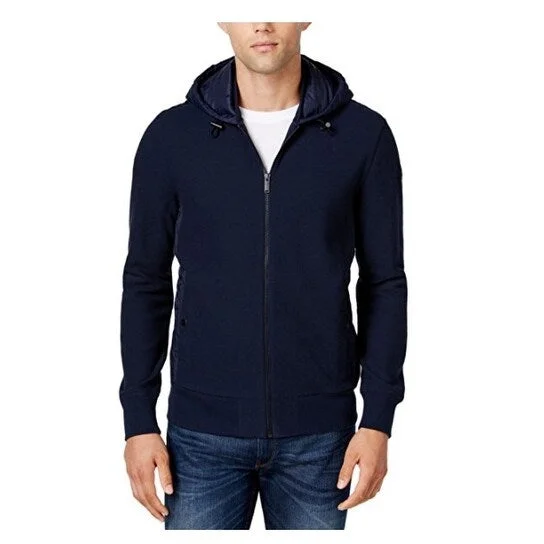 men clothing casual chinos-Michael Kors Men's Quilted Drawstring Hoodie Dark Blue Size Large - L