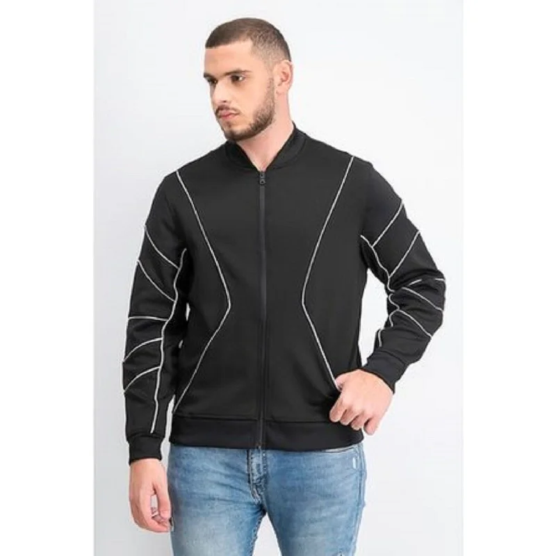 men clothing fleece hoodie-INC International Concepts Men's Piped Zip-Front Knit Jacket Black Size2 Extra Large