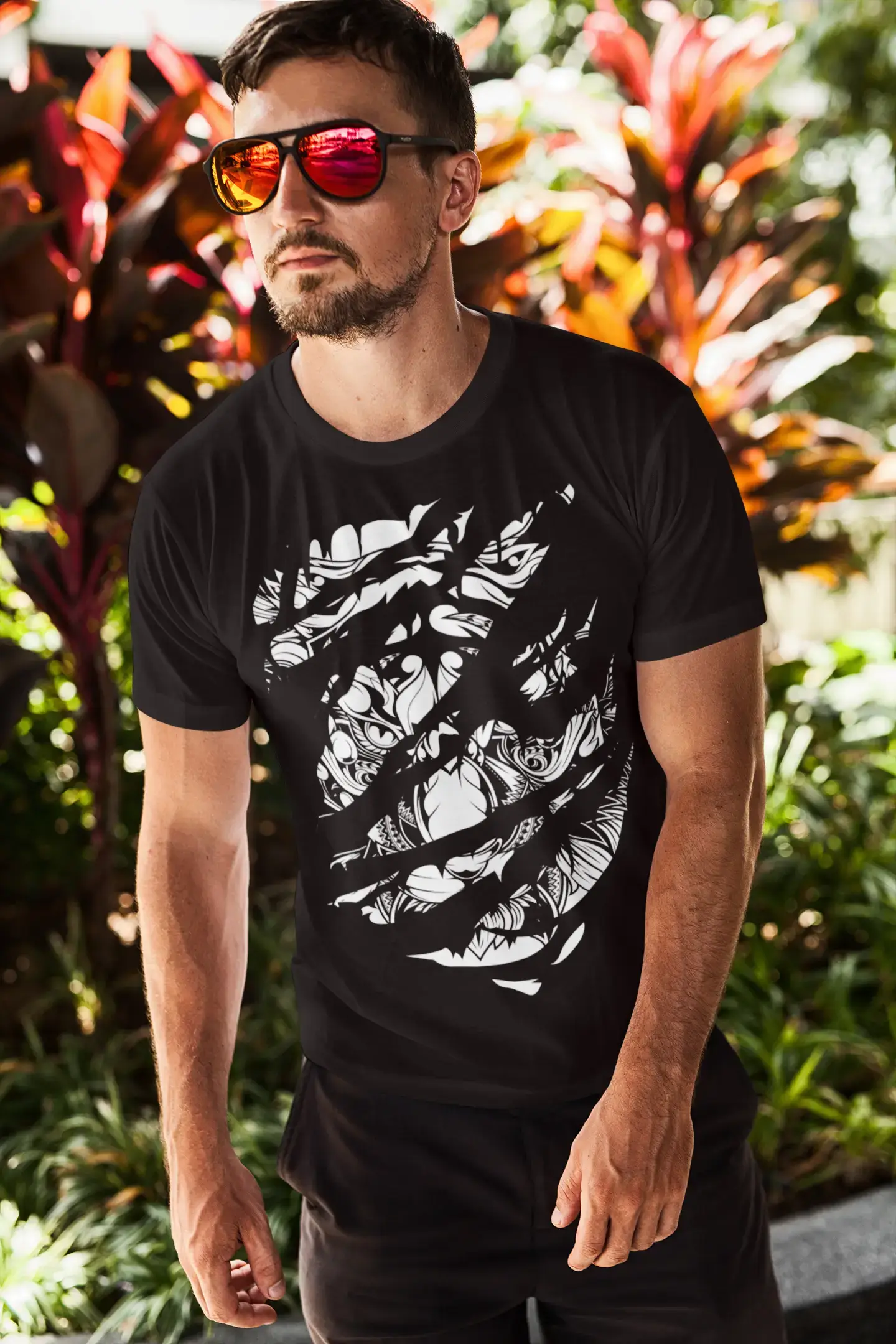 men clothing summer shirt-ULTRABASIC Men's Torn T-Shirt Angry Tiger - Mad Graphic Vintage Shirt for Men