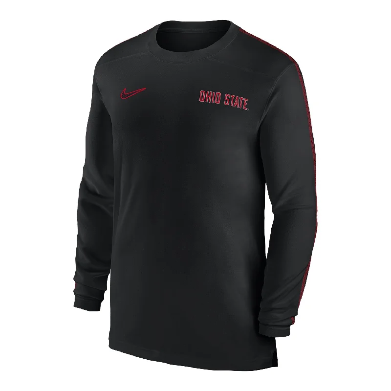 men clothing cardigan sweater-Ohio State Buckeyes Nike Dri-FIT Sideline Coach Black Long Sleeve T-Shirt