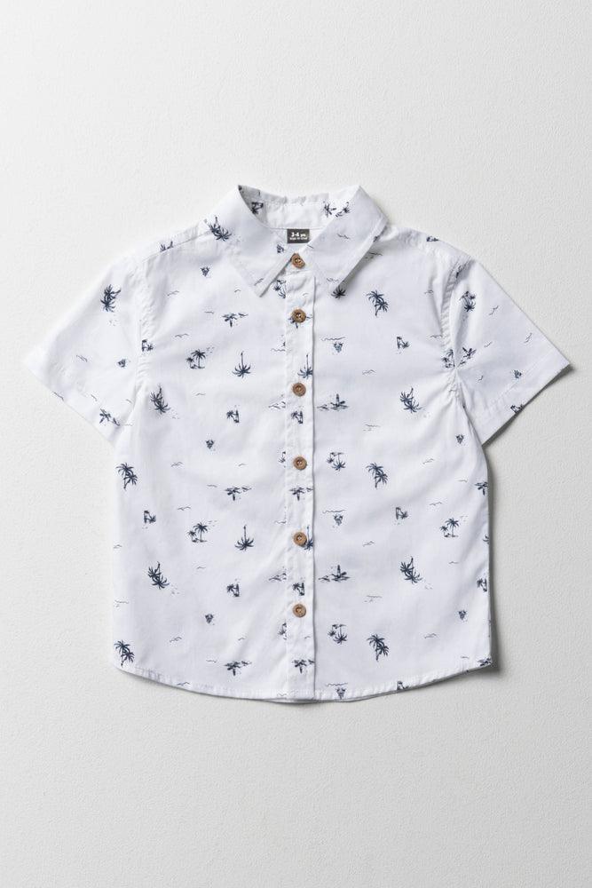 men clothing classic suit-Tropical Short Sleeve Shirt Navy & White