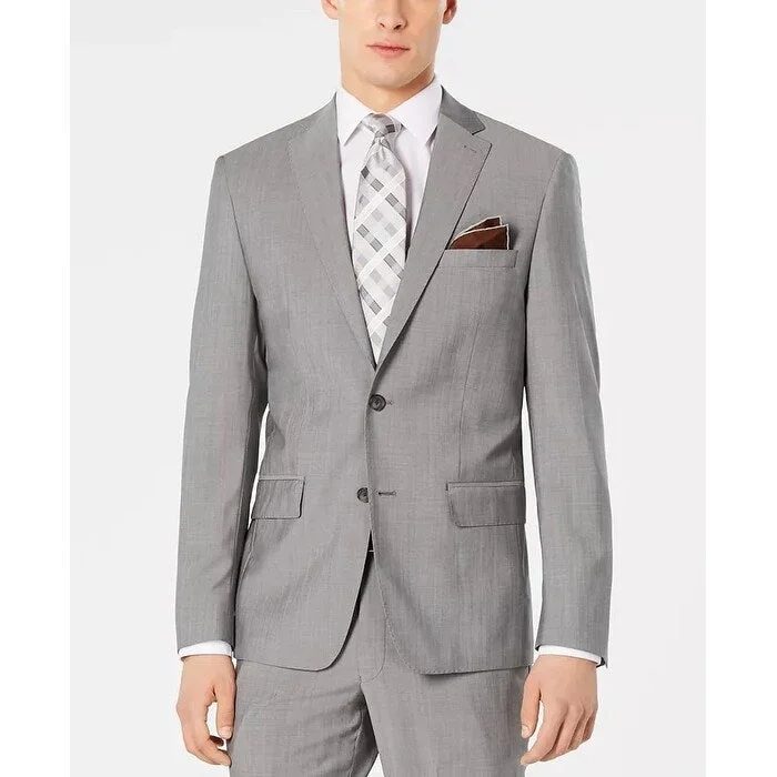 men clothing patterned trousers-DKNY Men's Modern-Fit Stretch Light Gray Suit Jacket Gray Size 38