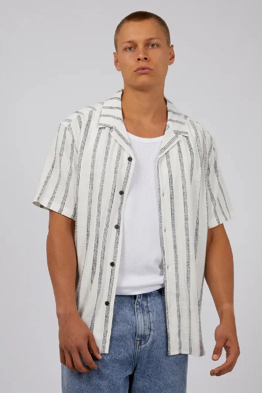 men clothing zip-up hoodie-Drifter Stripe Shirt White