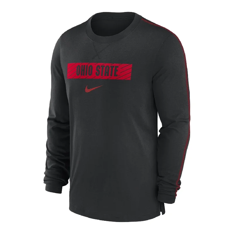 men clothing printed shirt-Ohio State Buckeyes Nike Dri-FIT Sideline Player Black Long Sleeve T-Shirt