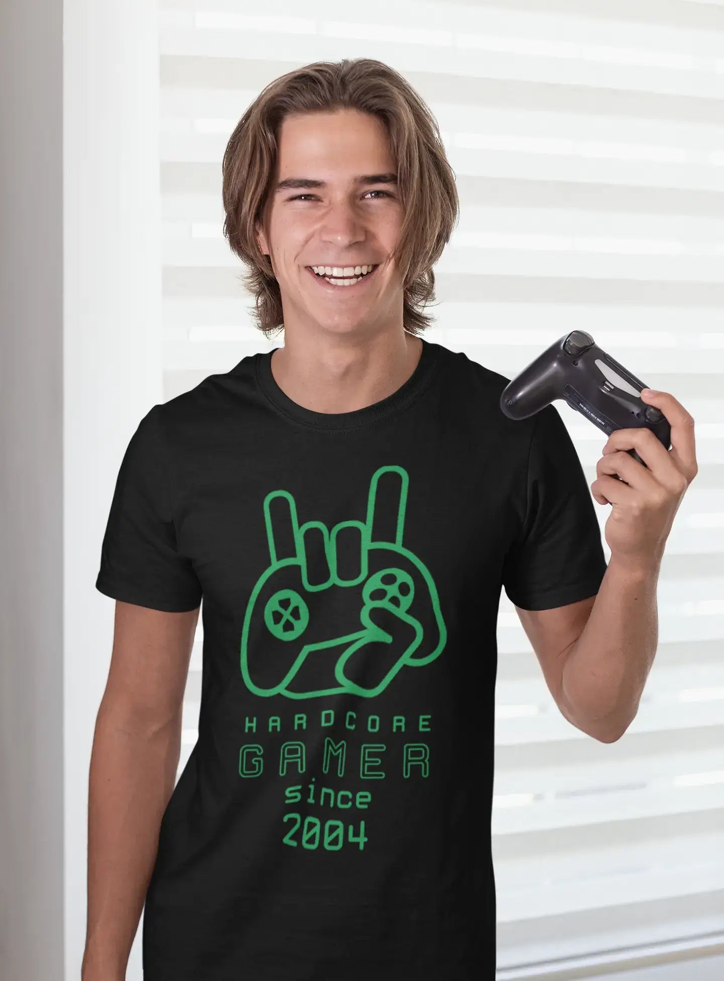 men clothing button-down shirt-Men's Graphic T-Shirt Hardcore Gamer Since 2004 Deep Black