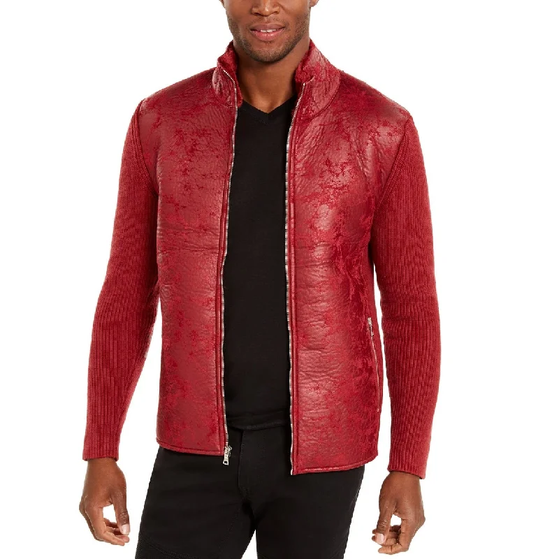 men clothing sporty jacket-INC International Concepts Men's Textured Sweater Jacket Red Size Medium