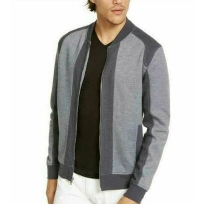 men clothing stylish sneakers-INC International Concepts Men's Pieced Colorblocked Textured Knit Bomber Jacket Gray Size Large