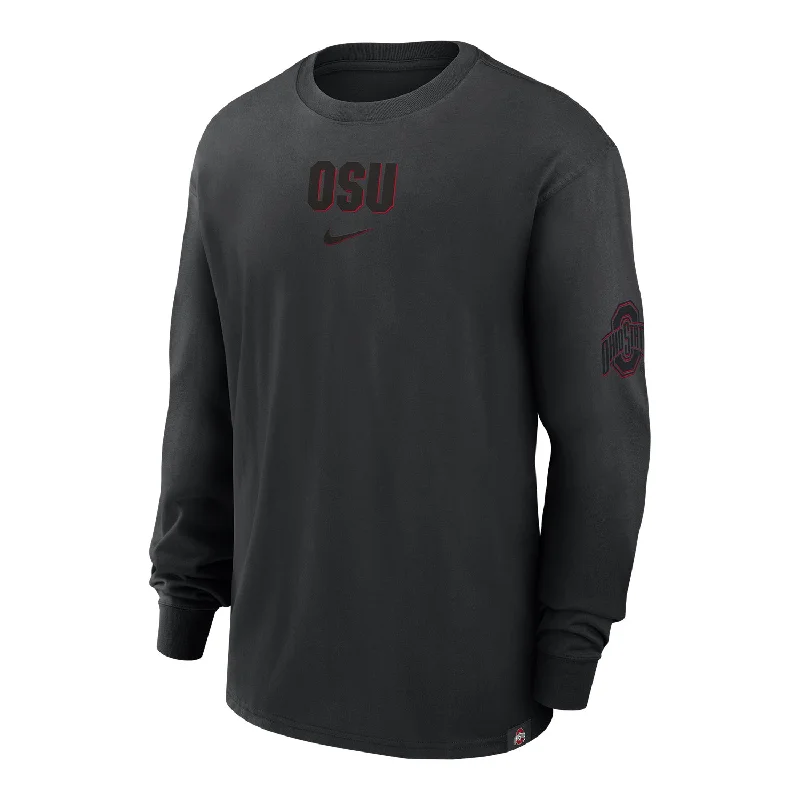 men clothing sweatpants-Ohio State Buckeyes Nike Max 90 Double Black Long Sleeve T-Shirt