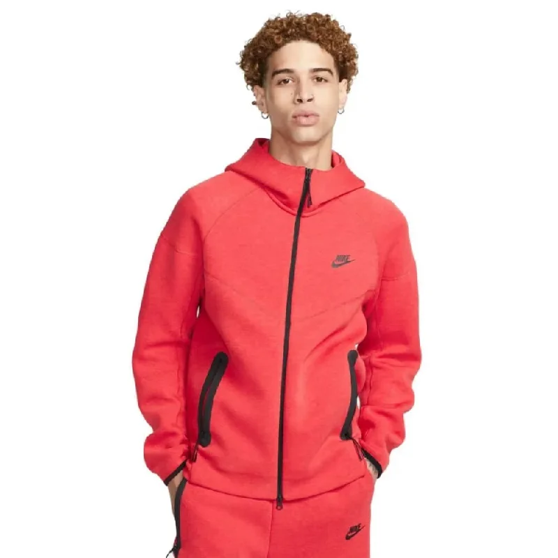 men clothing light sweater-Nike Tech Fleece Full Zip Windrunner Heather Hoodie Red/Black  FB7921-672 Men's