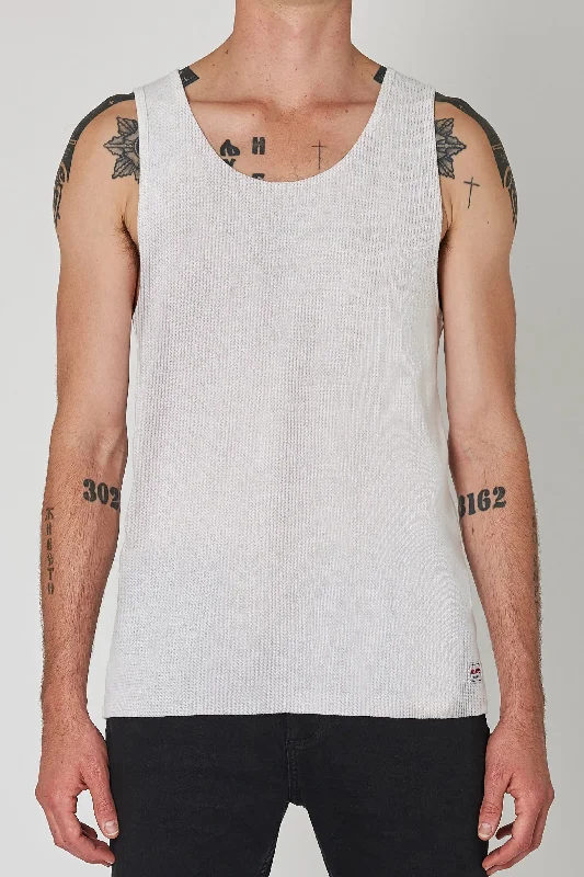 men clothing crew neck t-shirt-ROLLAS Mens Trade Waffle Tank - Vintage White