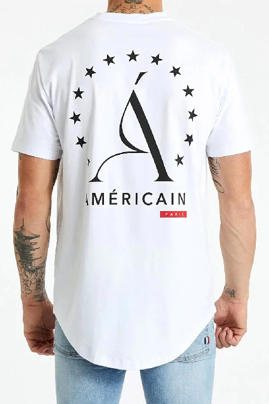 men clothing short pants-AMERICAIN Mens Hudson Dual Curved Hem Tee Shirt White