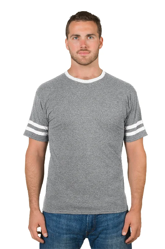 men clothing basic white shirt-Jerzees Mens Moisture Wicking Varsity Ringer Short Sleeve Crewneck T-Shirt - Heather Oxford Grey/White - Closeout