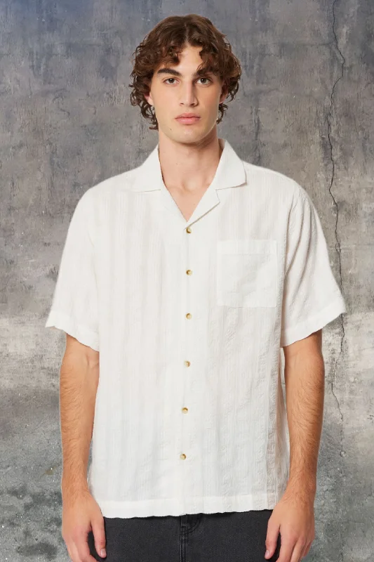 men clothing formal jacket-ROLLAS Mens Seersucker Short Sleeve Shirt - Vintage White