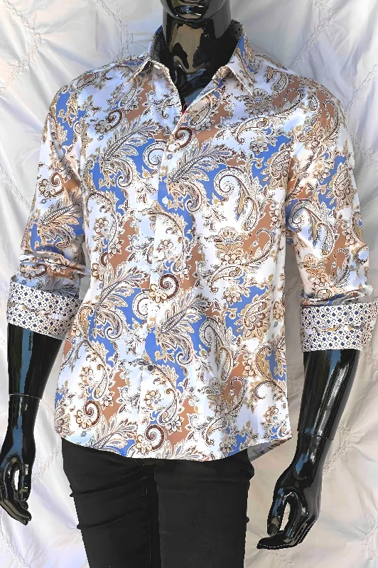 men clothing warm sweater-JOHN LENNON Mens Bromley Paisley Long Sleeve Shirt - White