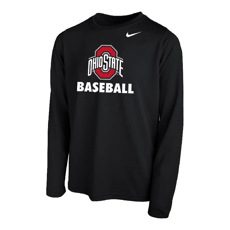 men clothing graphic t-shirt-Youth Ohio State Buckeyes Baseball Black Long Sleeve T-Shirt