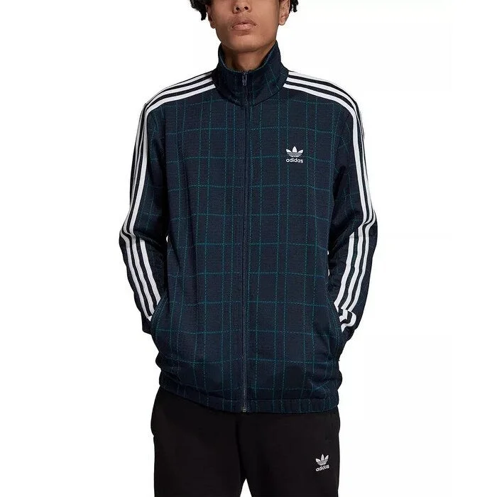 men clothing pullover sweater-Adidas Men's Originals Adicolor Tartan Track Jacket Size Blue Size XX Large - XX-Large