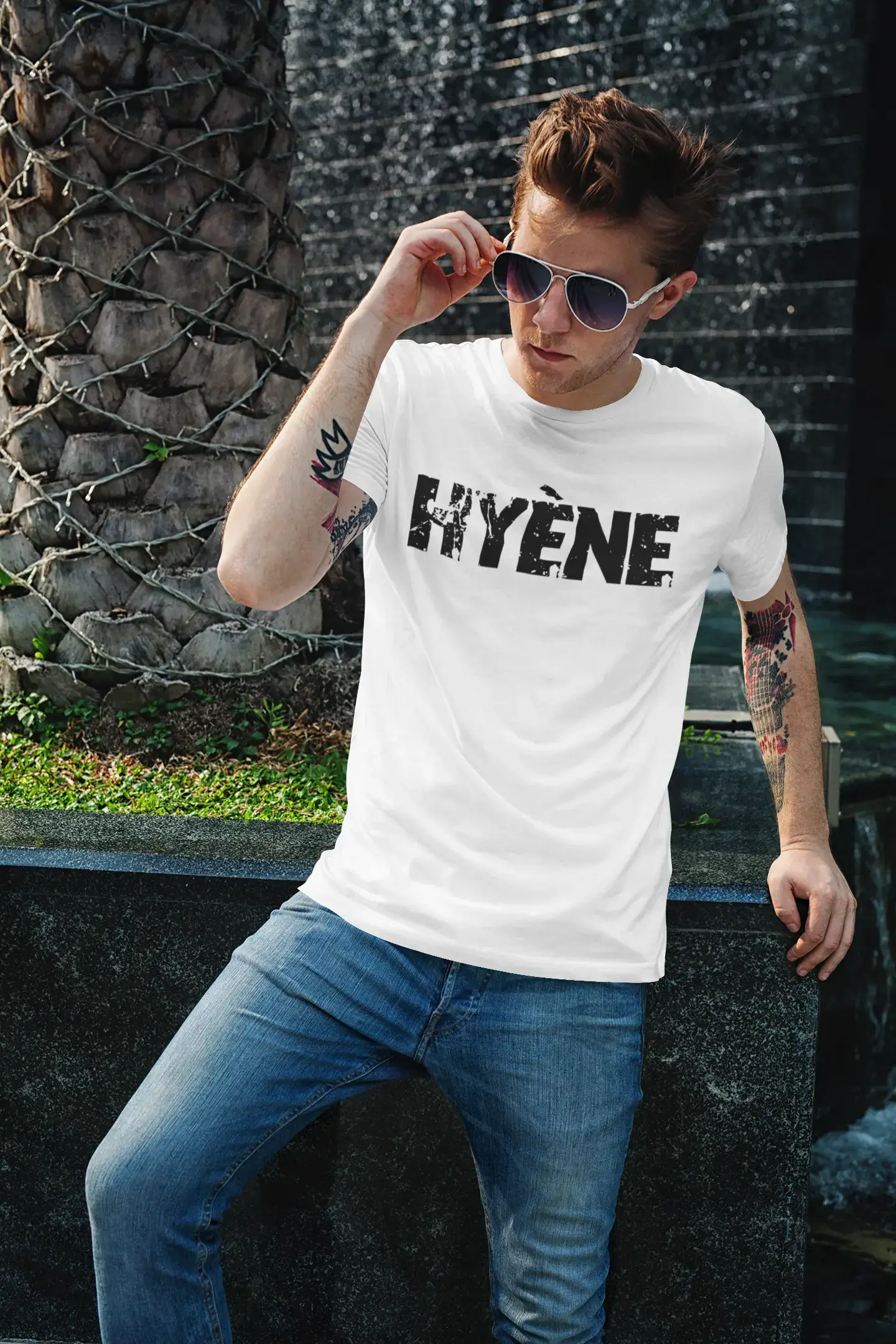 men clothing athletic joggers-Men's Tee Shirt Vintage T shirt Hyène X-Small White 00561