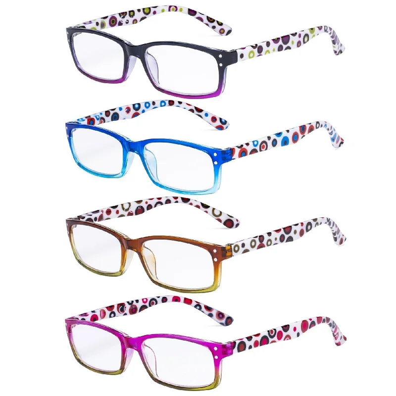 4 Pack Cute Rectangle Dot Pattern Temples Readers R103P-A