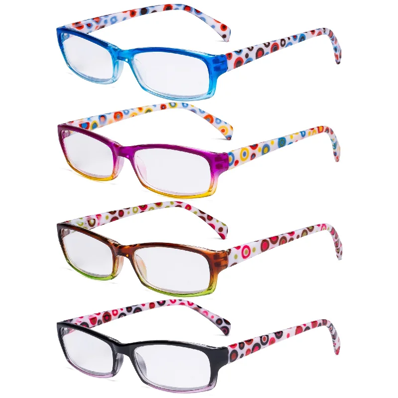 4 Pack Polka Dots Rectangle Reading Glasses RT1803P