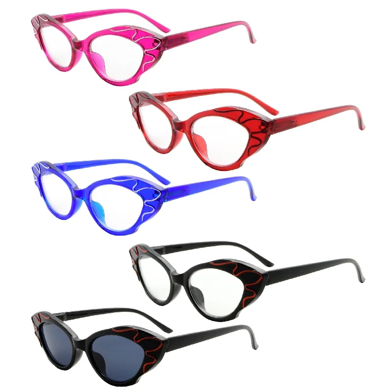 5 Pack Cat-eye Reading Glasses Stylish Readers R2116