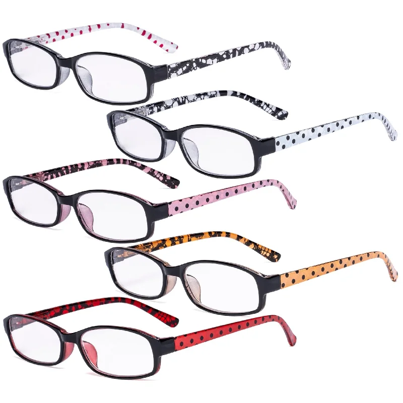 5 Pack Cute Reading Glasses with Polka Dots Temples R908P