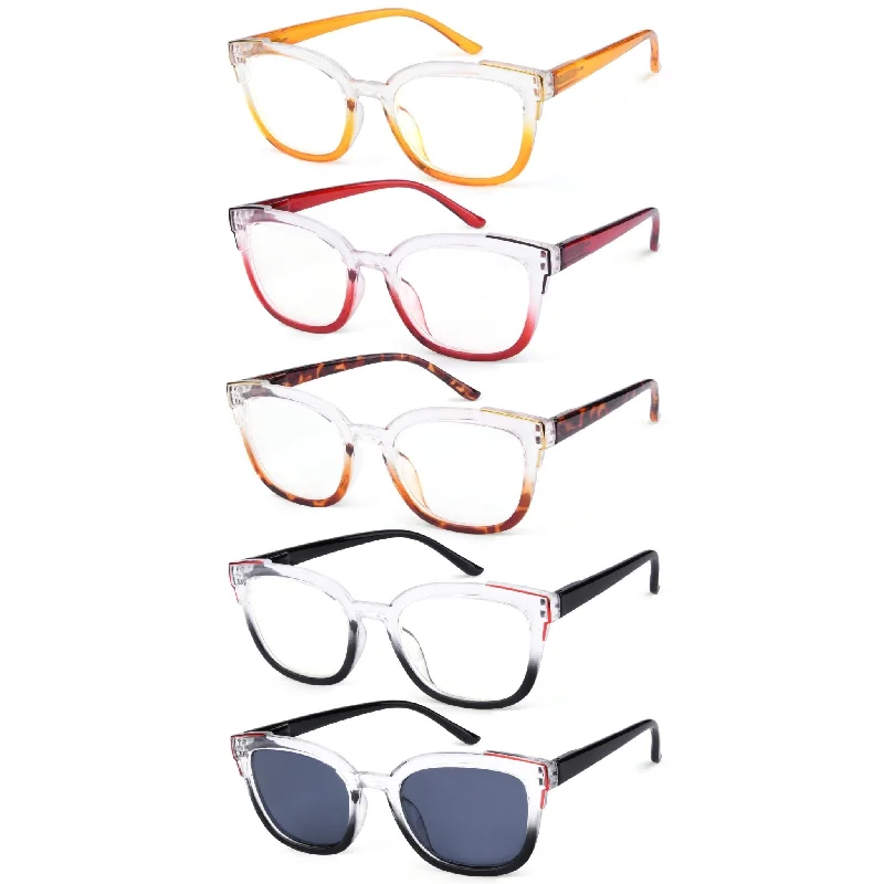 5 Pack Fashionable Reading Glasses Two Tone Eyeglasses R2114