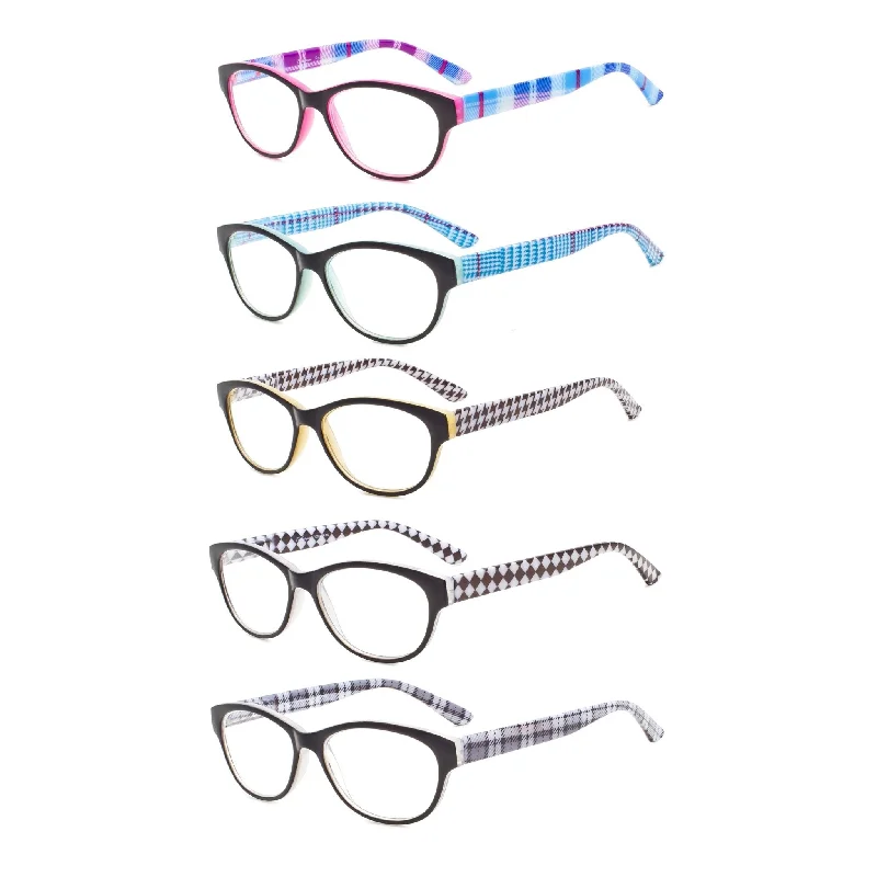 5 Pack Ladies Patterned Design Cat-eye Reading Glasses R074S