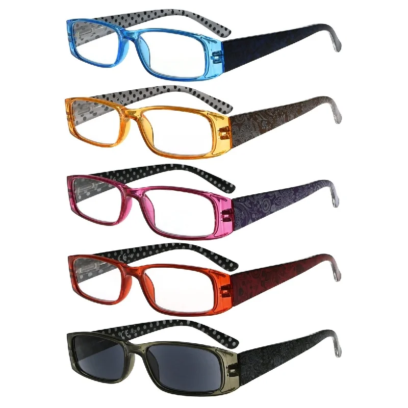 5 Pack Polka Dots Rectangle Reading Glasses R006P