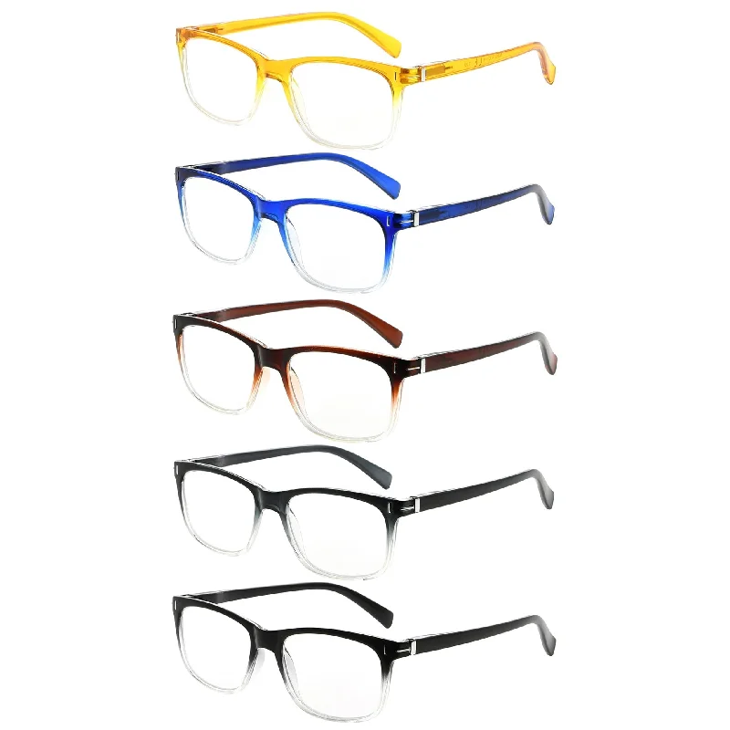 5 Pack Rectangle Stylish Reading Glasses Classic Readers R150